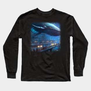 Whale floating in the city Long Sleeve T-Shirt